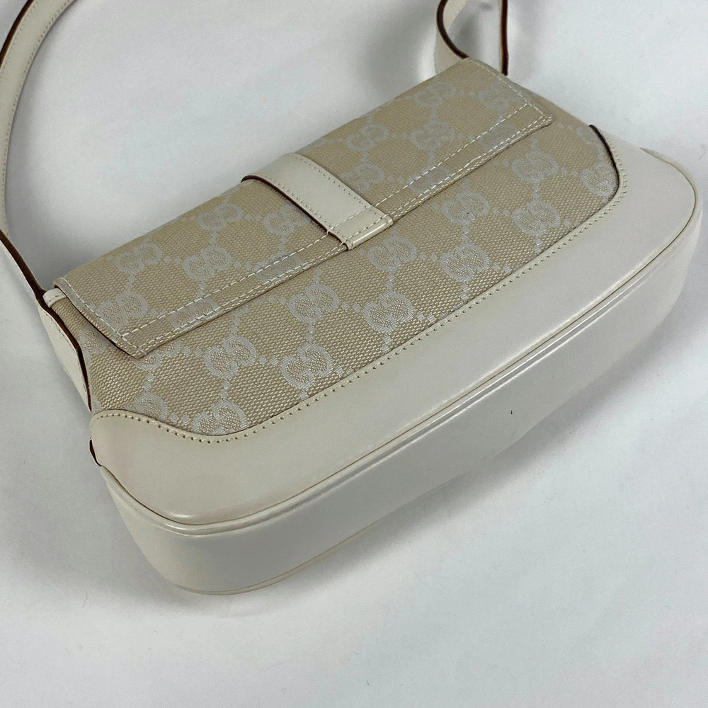 Gucci GG Beige Jackie Canvas Handbag Logo White Hobo Shoulder One